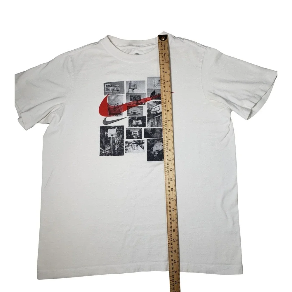 Nike Basketball Graphic T-Shirt White Red Swoosh Hoop Collage Mens XL